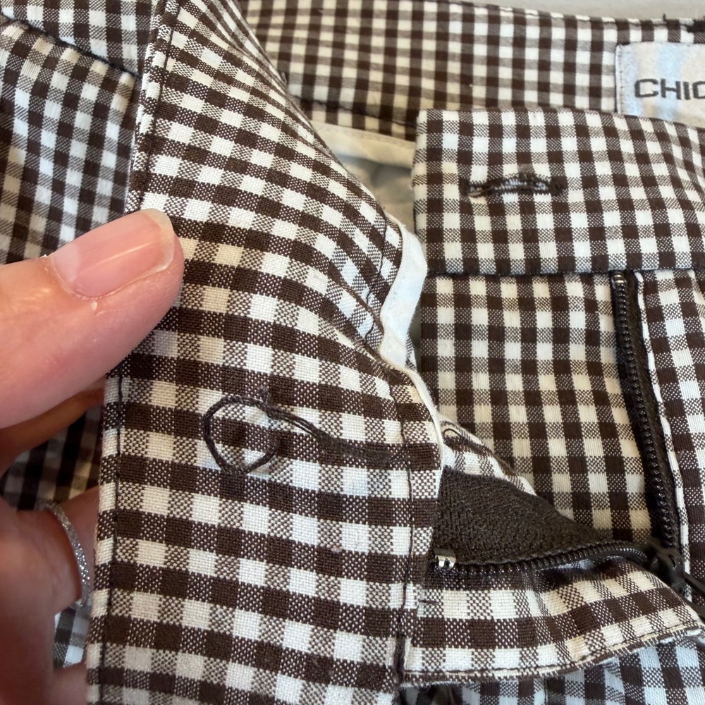 Chico's‎ Gingham Shorts Brown White Check Stretch Bermuda Size 1 Womens - Picture 8 of 10